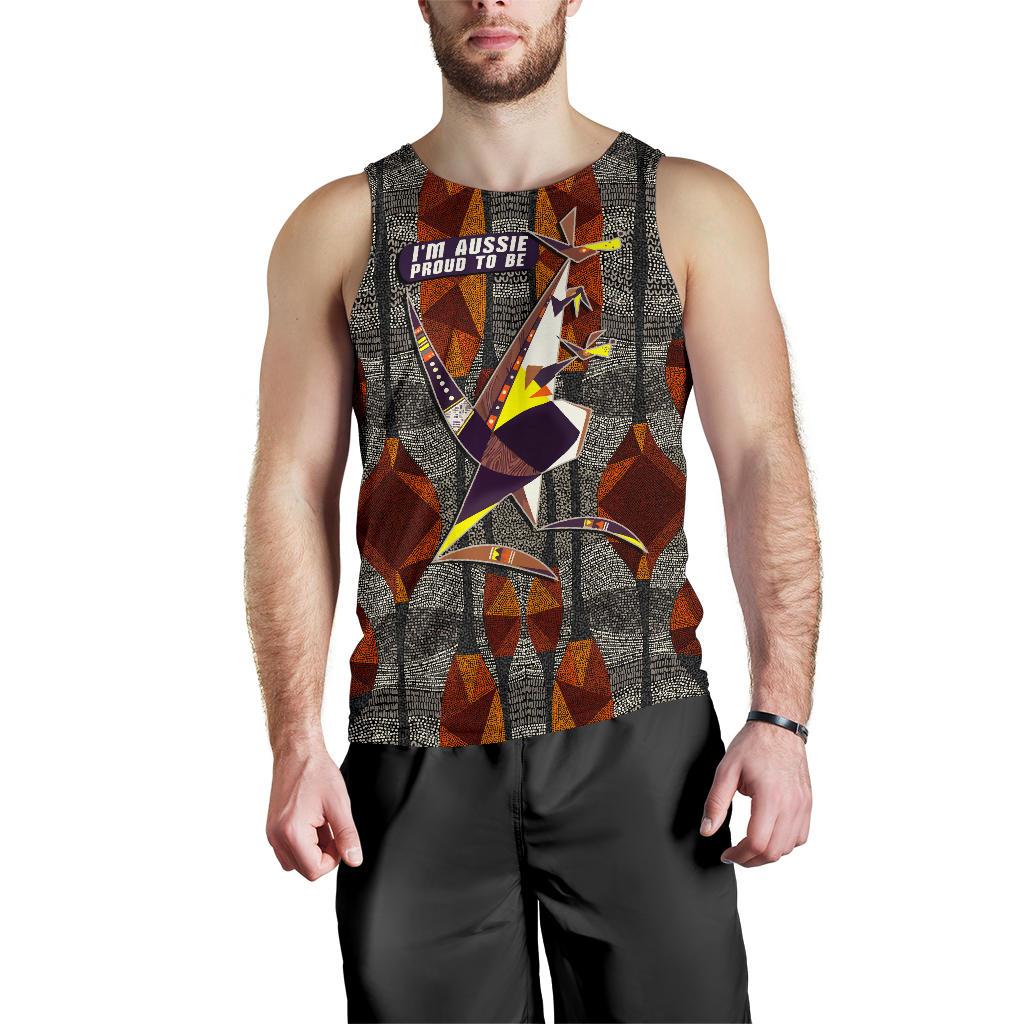 Men Tank Top - Kangaroo Mens Tank Aussie Pride - Vibe Hoodie Shop