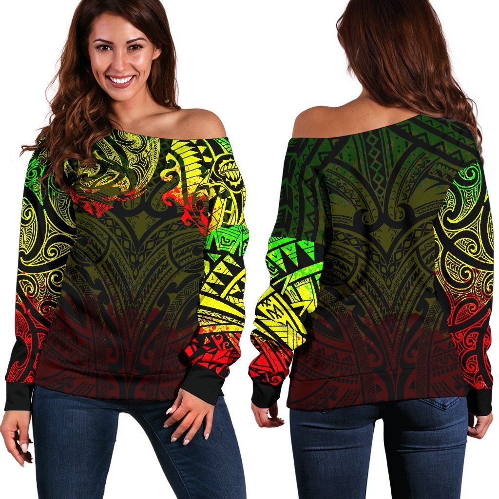 New Zealand Women's Off Shoulder Sweater, Maori Polynesian Tattoo Reggage - Vibe Hoodie Shop