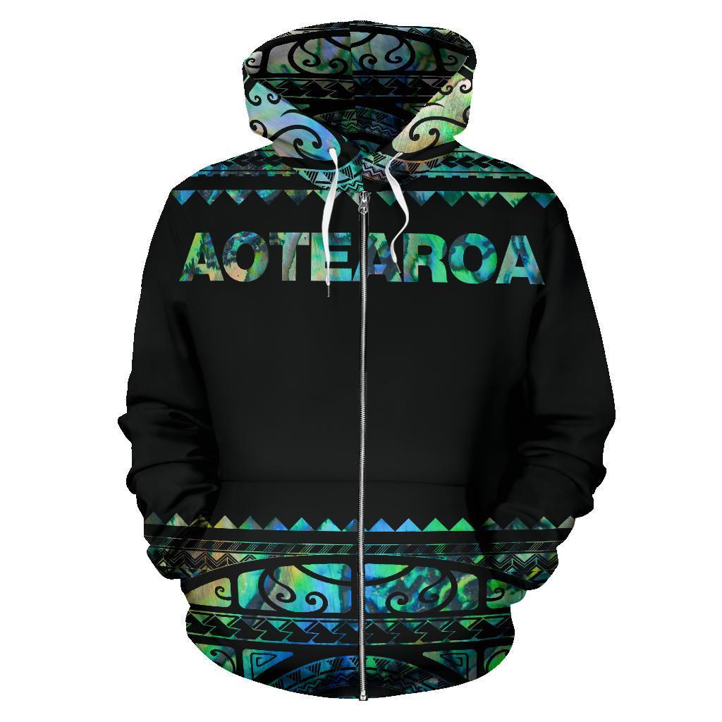 New Zealand Maori Zip Up Hoodie, Aotearoa Silver Fern Zipper Hoodie - Paua Shell - Vibe Hoodie Shop