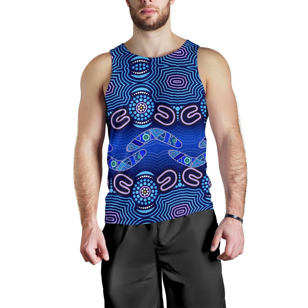 ABoriginal Men's Tank Top - Boomerangs And Dot Painting Art Ver02 - - Vibe Hoodie Shop