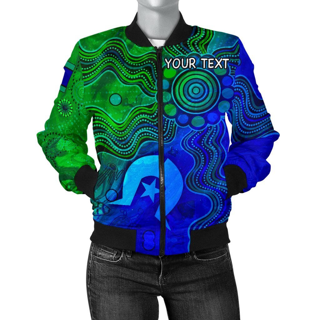 Custom Aboriginal Women's Bomber Jacket, Torres Strait Islands Flag - Vibe Hoodie Shop