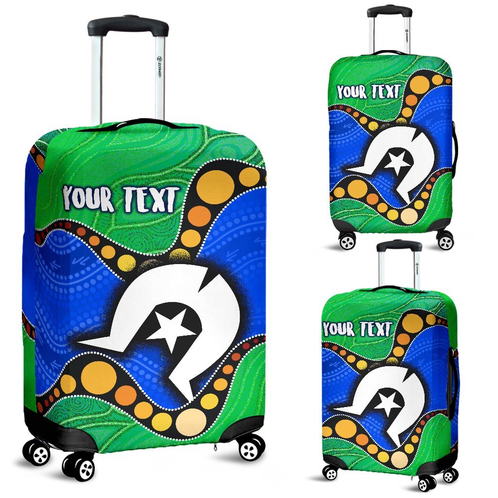 Custom Torres Strait Islands Luggage Covers - Flag with Aboriginal Patterns - Vibe Hoodie Shop