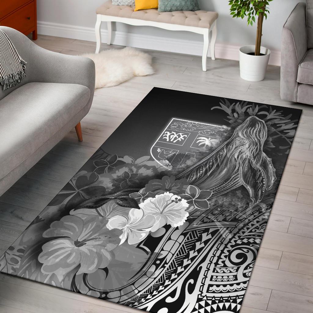 Fiji Area Rug - Humpback Whale with Tropical Flowers (White) - Vibe Hoodie Shop