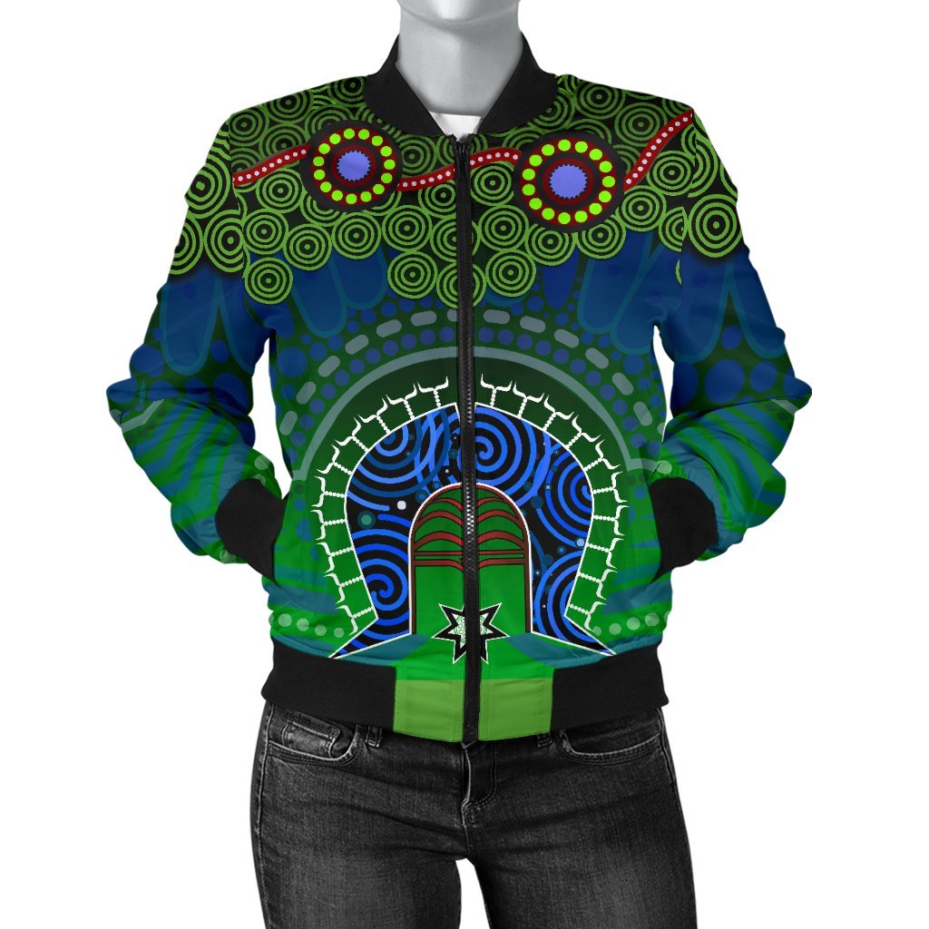 Torres Strait Women's Bomber Jacket - Dhari And Dot Patterns - Vibe Hoodie Shop