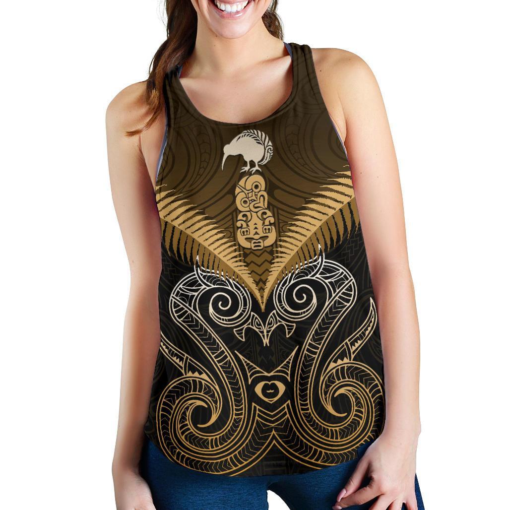 Maori Manaia New Zealand Women Racerback Tank Gold - Vibe Hoodie Shop