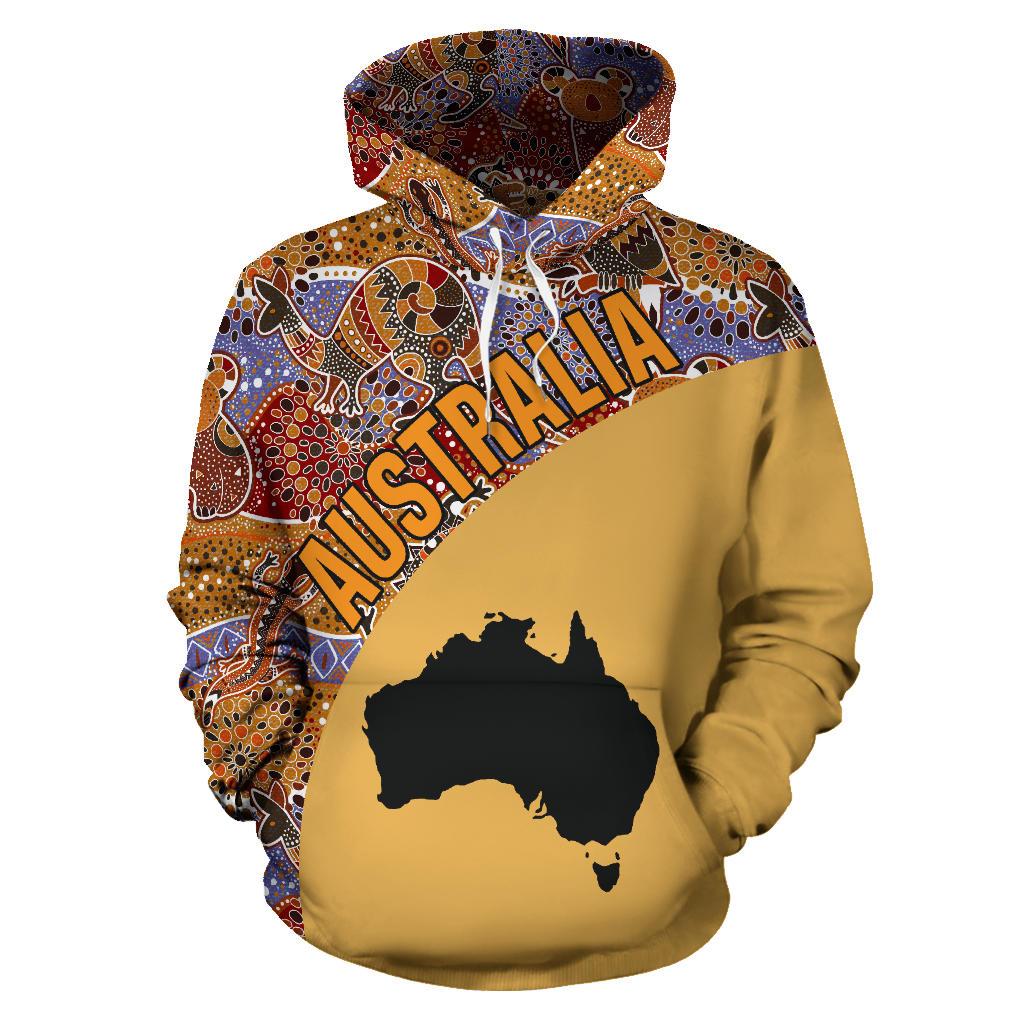 Aboriginal Hoodie, Australia Map Kangaroo Koala Crocodile Patterns - Vibe Hoodie Shop