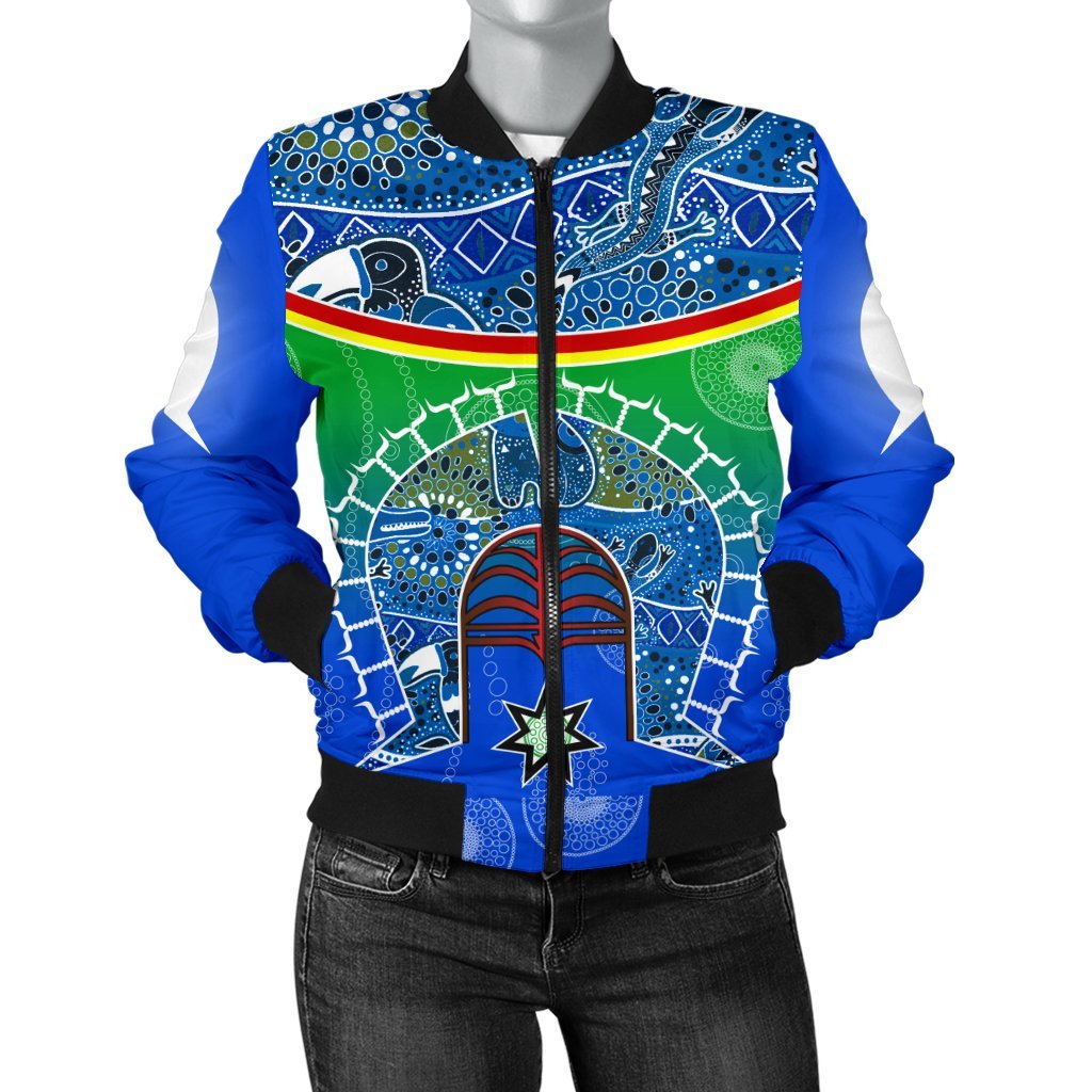 Women's Bomber Jacket - Torres Strait Symbol With Aboriginal Patterns - Vibe Hoodie Shop