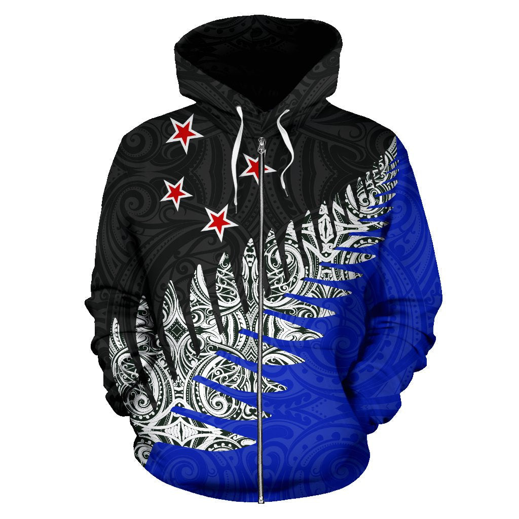 New Zealand Maori Silver Fern Zip Up Hoodie - Vibe Hoodie Shop