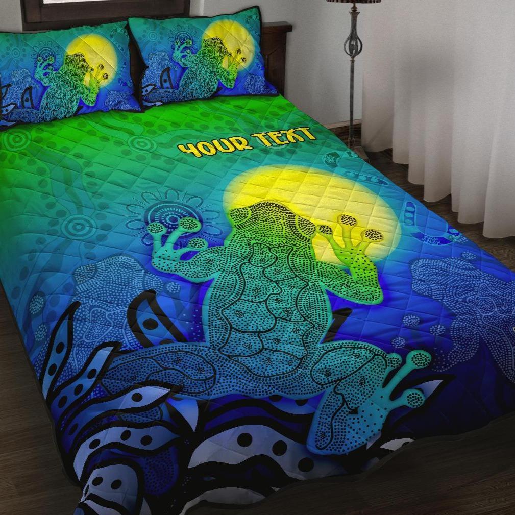 Custom Aboriginal Quilt Bed Set - Indigenous Frog (Blue) - Vibe Hoodie Shop