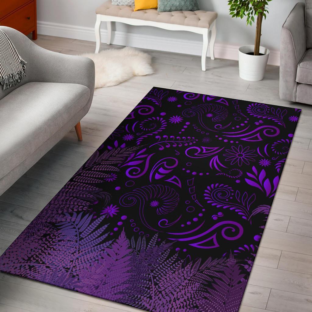 New Zealand Area Rug Silver Fern Aotearoa Vibes - Purple - Vibe Hoodie Shop