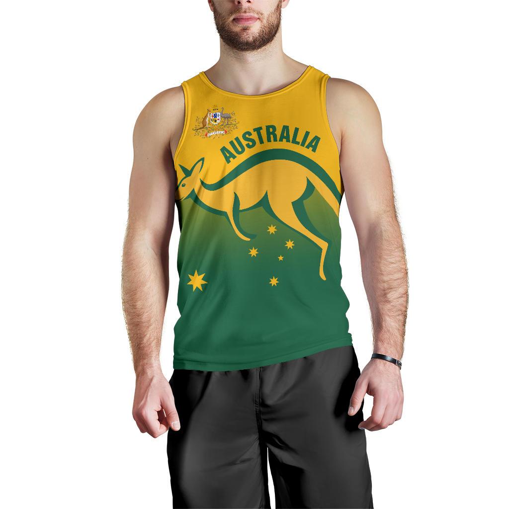 Men Tank Top - Kangaroo Mens Tank Australian Coat Of Arms National Color - Vibe Hoodie Shop