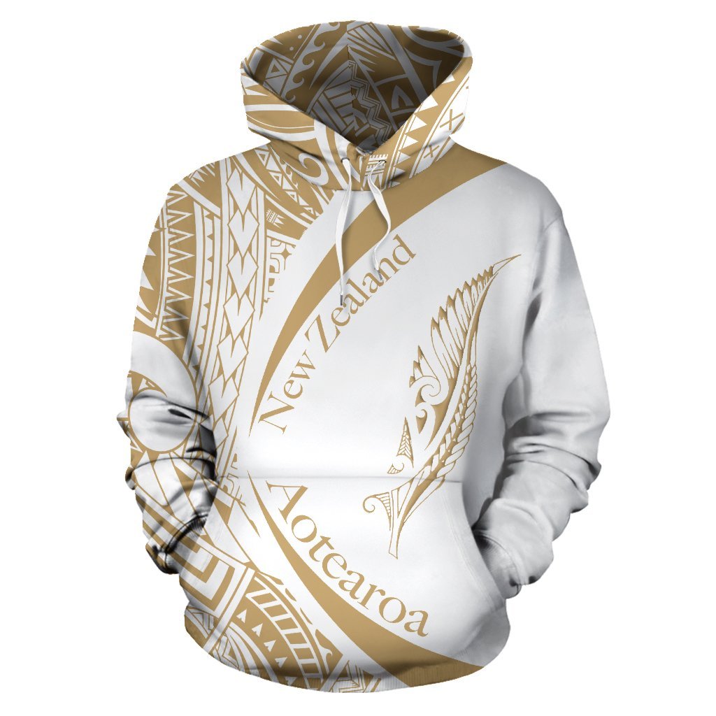 New Zealand Silver Fern Hoodie Maori Tattoo Circle Style - White - Vibe Hoodie Shop