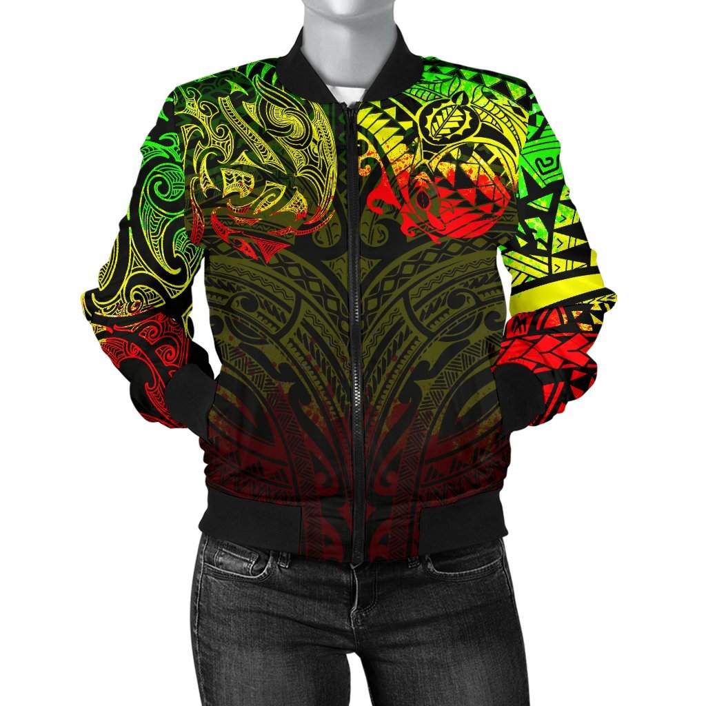 New Zealand Women's Bomber Jacket, Maori Polynesian Tattoo Reggage - Vibe Hoodie Shop