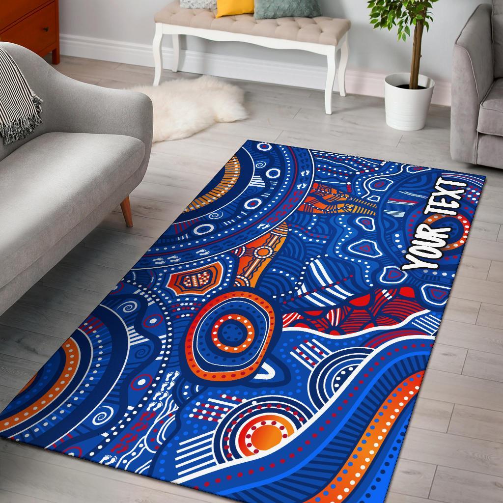 Custom Text Aboriginal Area Rugs - Indigenous Footprint Patterns Blue Color - Vibe Hoodie Shop