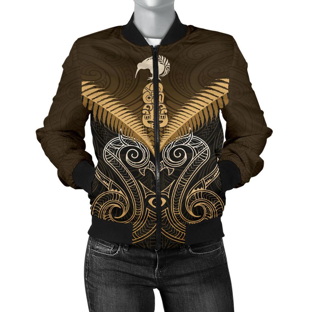 Maori Manaia New Zealand Women Bomber Jacket Gold - Vibe Hoodie Shop