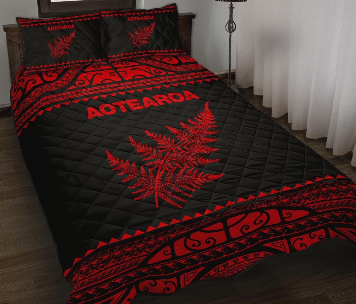 Aotearoa New Zealand Maori Quilt Bed Set Silver Fern Red - Vibe Hoodie Shop