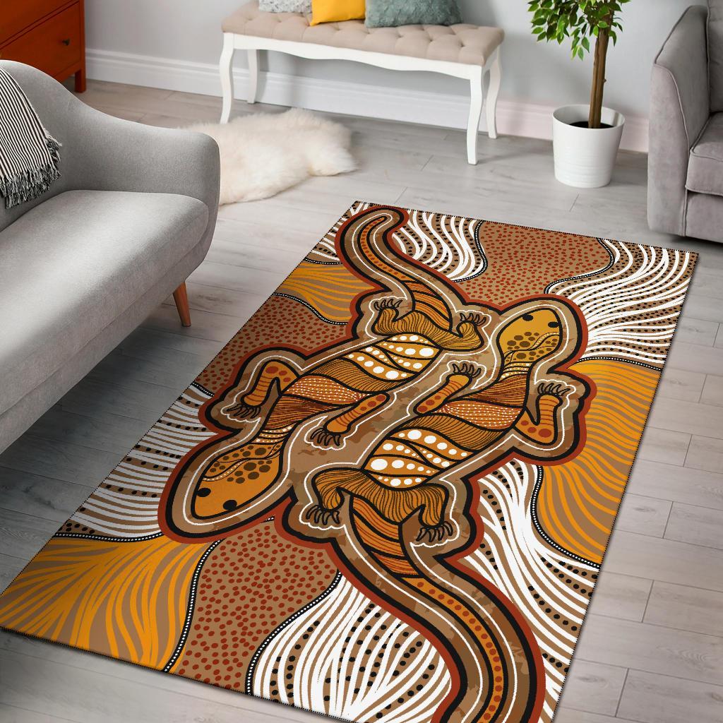 Aboriginal Area Rug - Indigenous Two Lizard Vintage Stye - Vibe Hoodie Shop