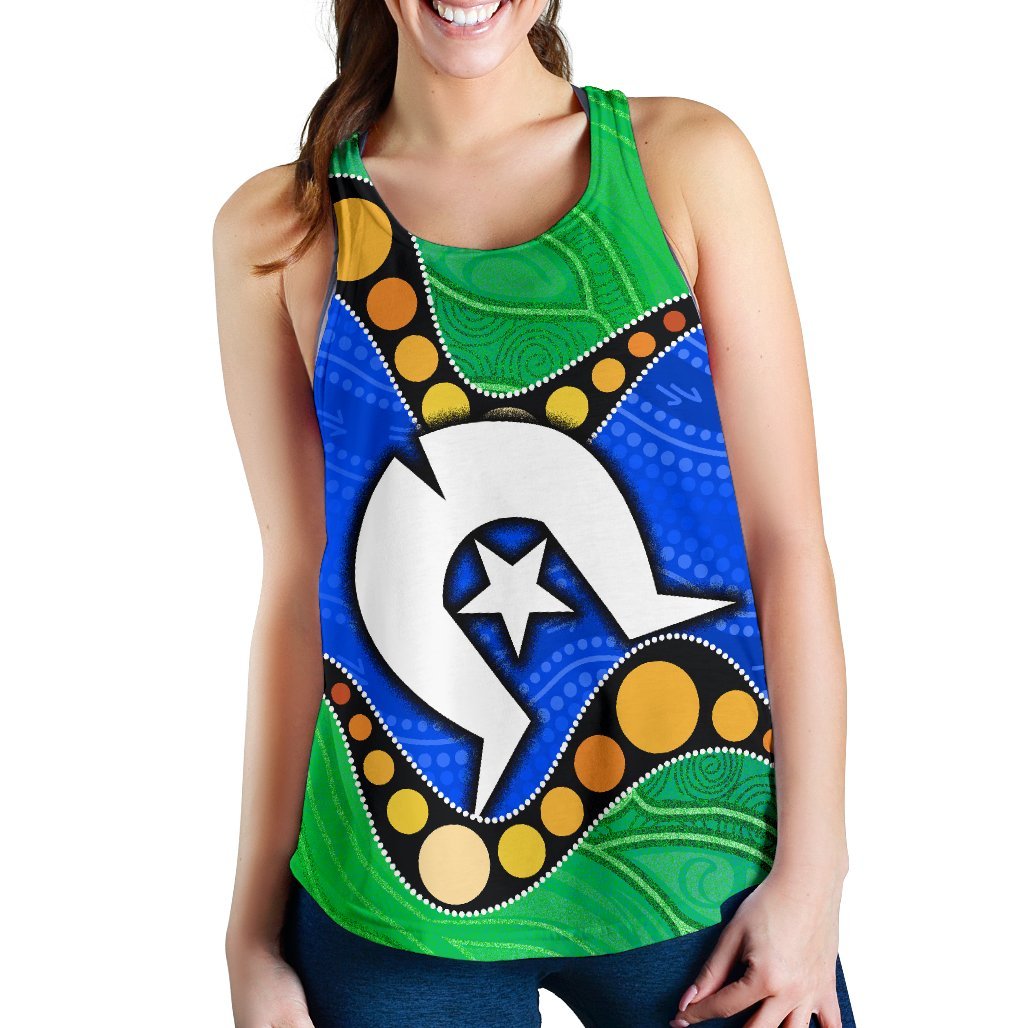 Torres Strait Islands Women's Racerback Tank - Flag with Aboriginal Patterns - Vibe Hoodie Shop