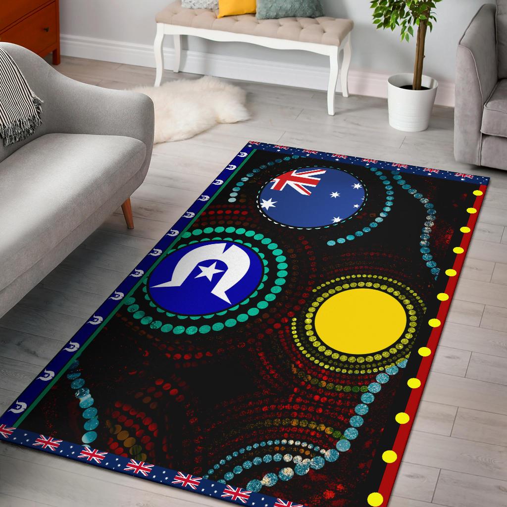 Area Rug - Aboriginal Dot Patterns and Flag - Vibe Hoodie Shop