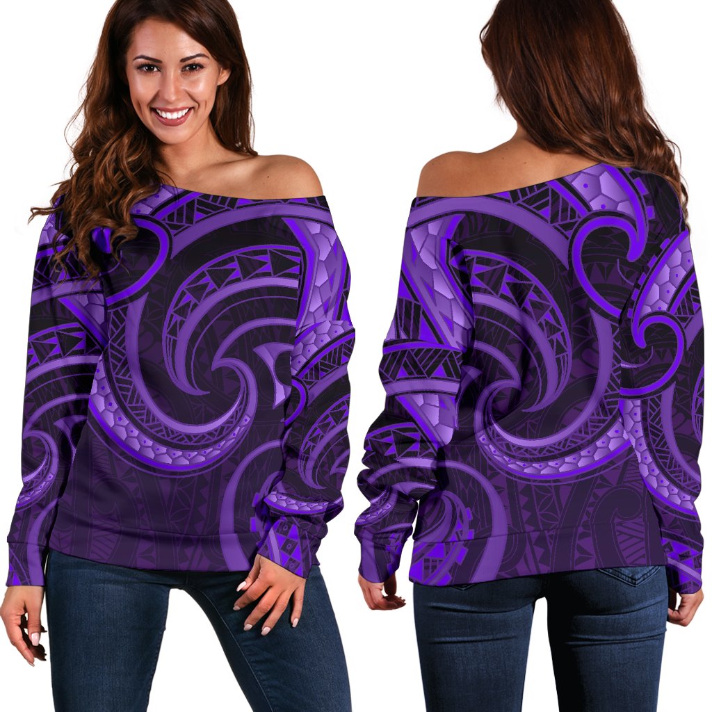 New Zealand Maori Mangopare Women Off Shoulder Sweater Polynesian - Purple - Vibe Hoodie Shop