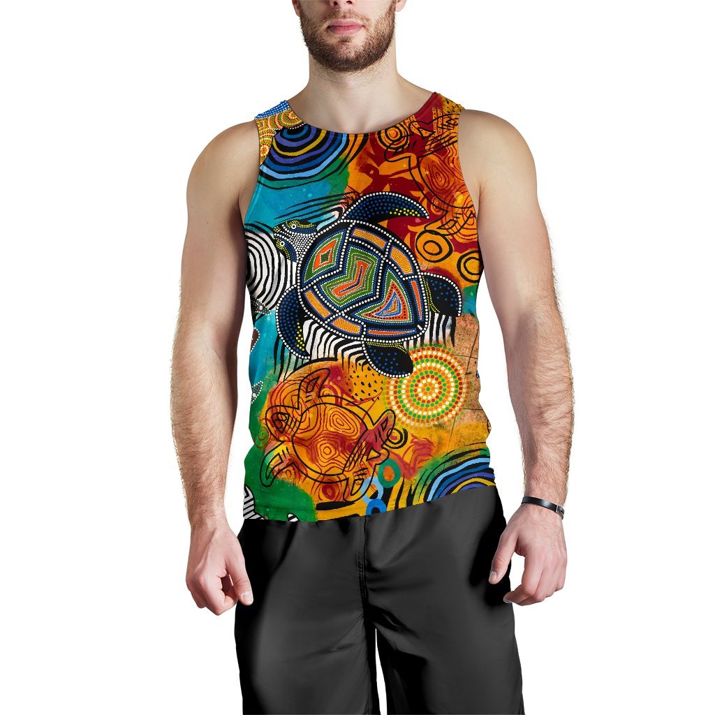 Aboriginal Men's Tank Top - Turtle Indigenous Art - Vibe Hoodie Shop