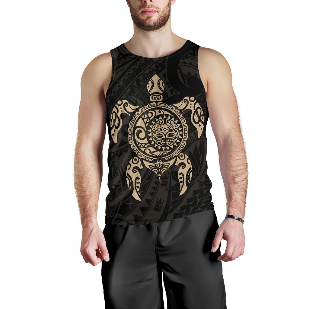 New Zealand Men Tank Top, Maori Turtle Tattoo - Gold - Vibe Hoodie Shop