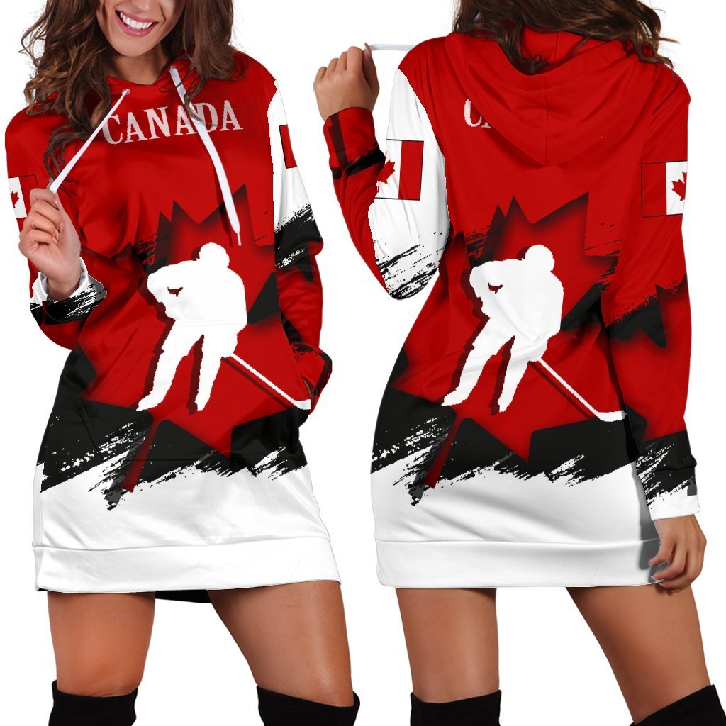 Canada Hoodie Dress - Maple Leaf Hockey (Women) - Vibe Hoodie Shop