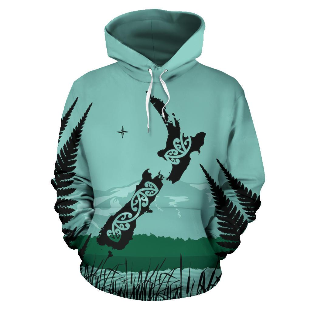 New Zealand Maori Map With Silver Fern Hoodie - Vibe Hoodie Shop