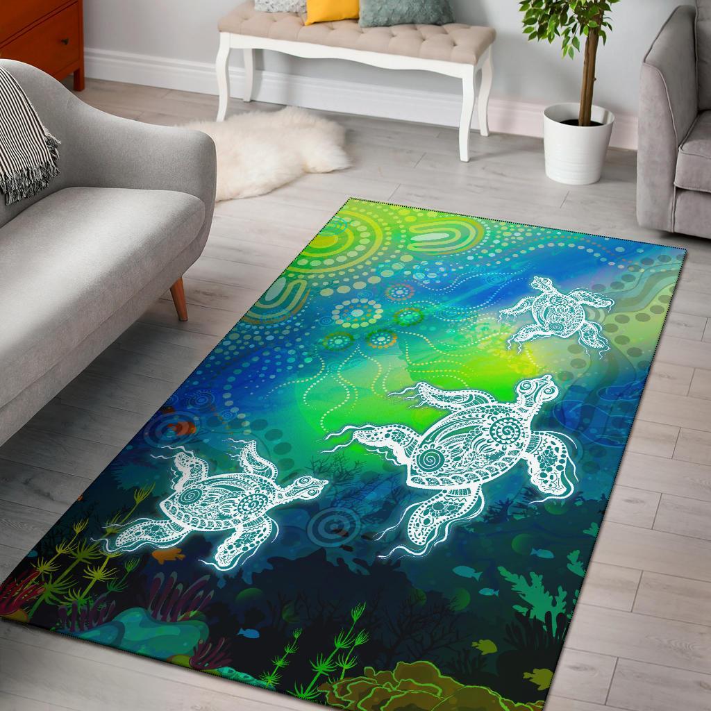 Aboriginal Area Rug - Indigenous Turtle Ocean Dot Painting Art - Vibe Hoodie Shop