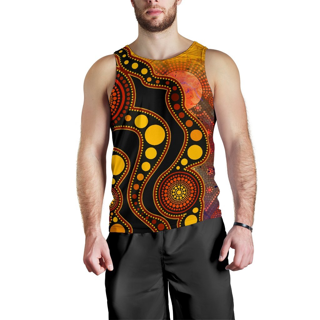 Aboriginal Men's Tank Top - Australia Indigenous Flag Circle Dot Painting Art (Golden) - Vibe Hoodie Shop