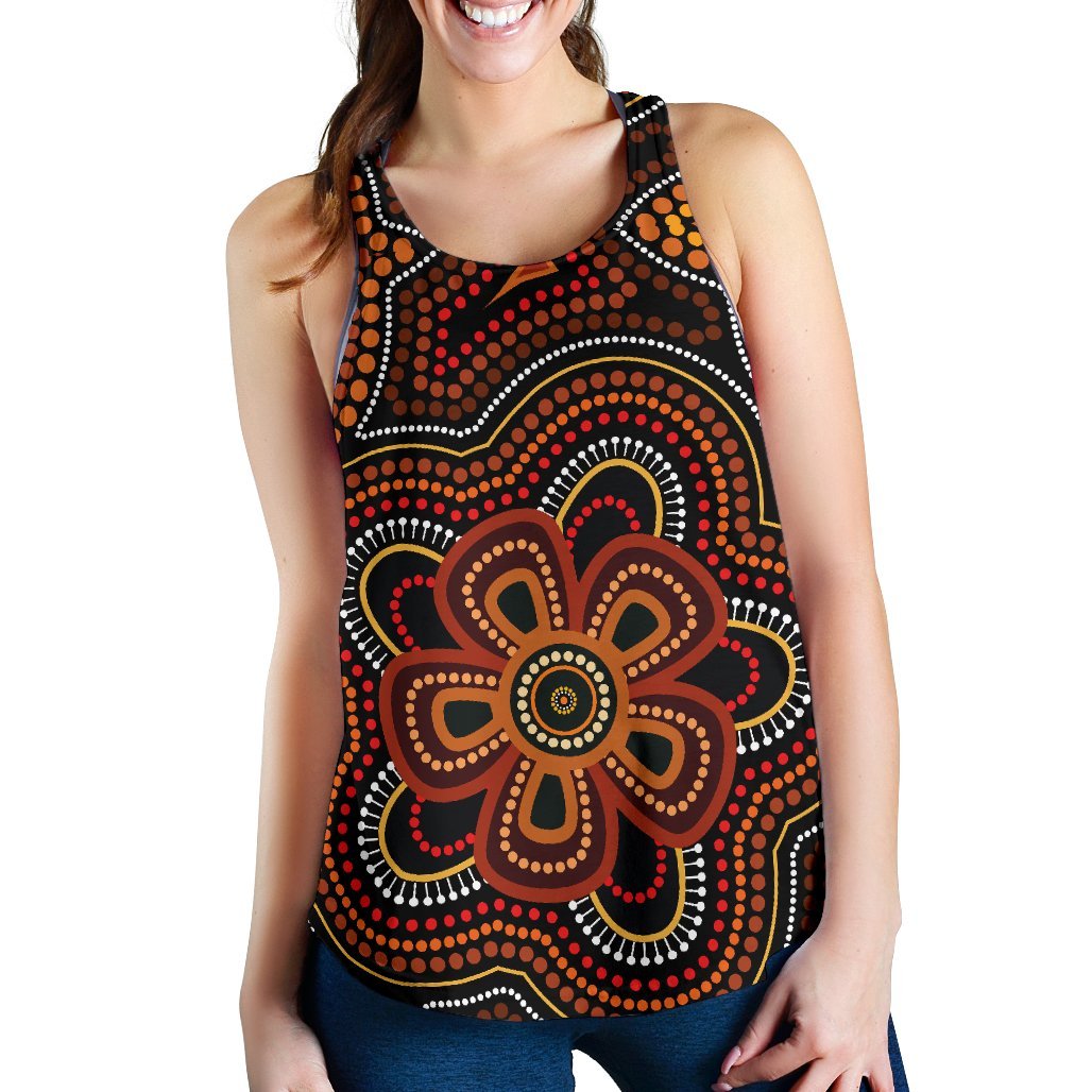 ABoriginal Women's Racerback Tank - Aboriginal Dot Painting Flowers Style Ver02 - Vibe Hoodie Shop