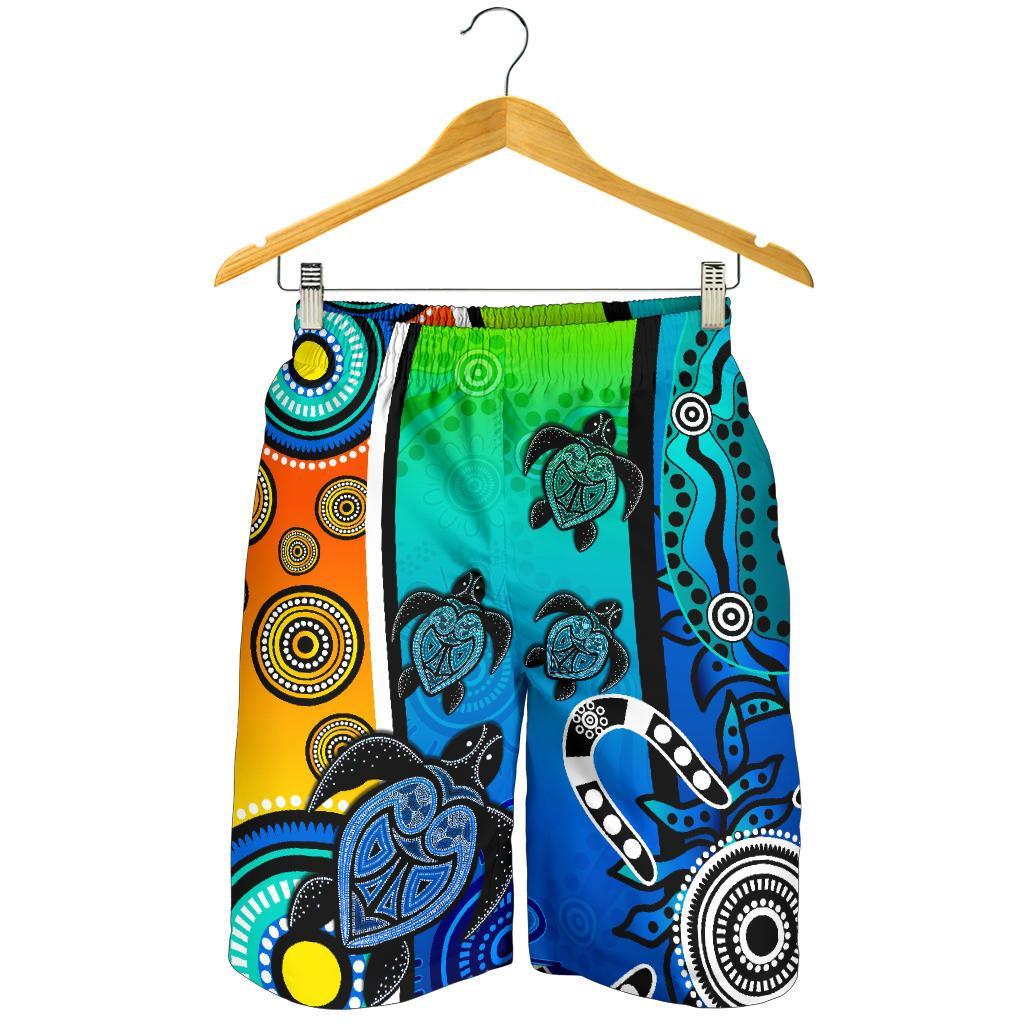 Aboriginal Men's Shorts - Indigenous Turtle Dot Painting Art - Vibe Hoodie Shop