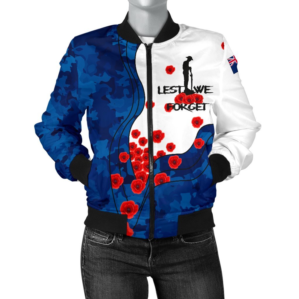 ANZAC Lest We Forget Women's Bomber Jacket - Australian Flag Blue - - Vibe Hoodie Shop