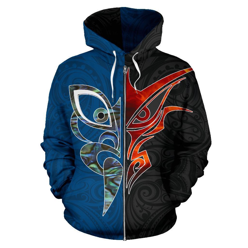 New Zealand Tumatauenga And Tangaroa Maori Zip Hoodie - Vibe Hoodie Shop