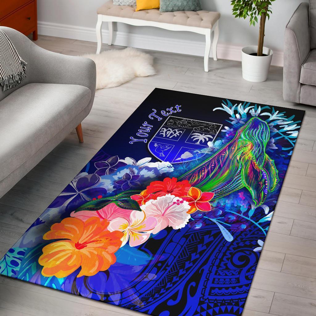 Fiji Custom Personalised Area Rug - Humpback Whale with Tropical Flowers (Blue) - Vibe Hoodie Shop