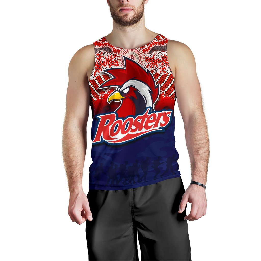 Roosters Men's Tank Top ANZAC Day Aboriginal - Vibe Hoodie Shop