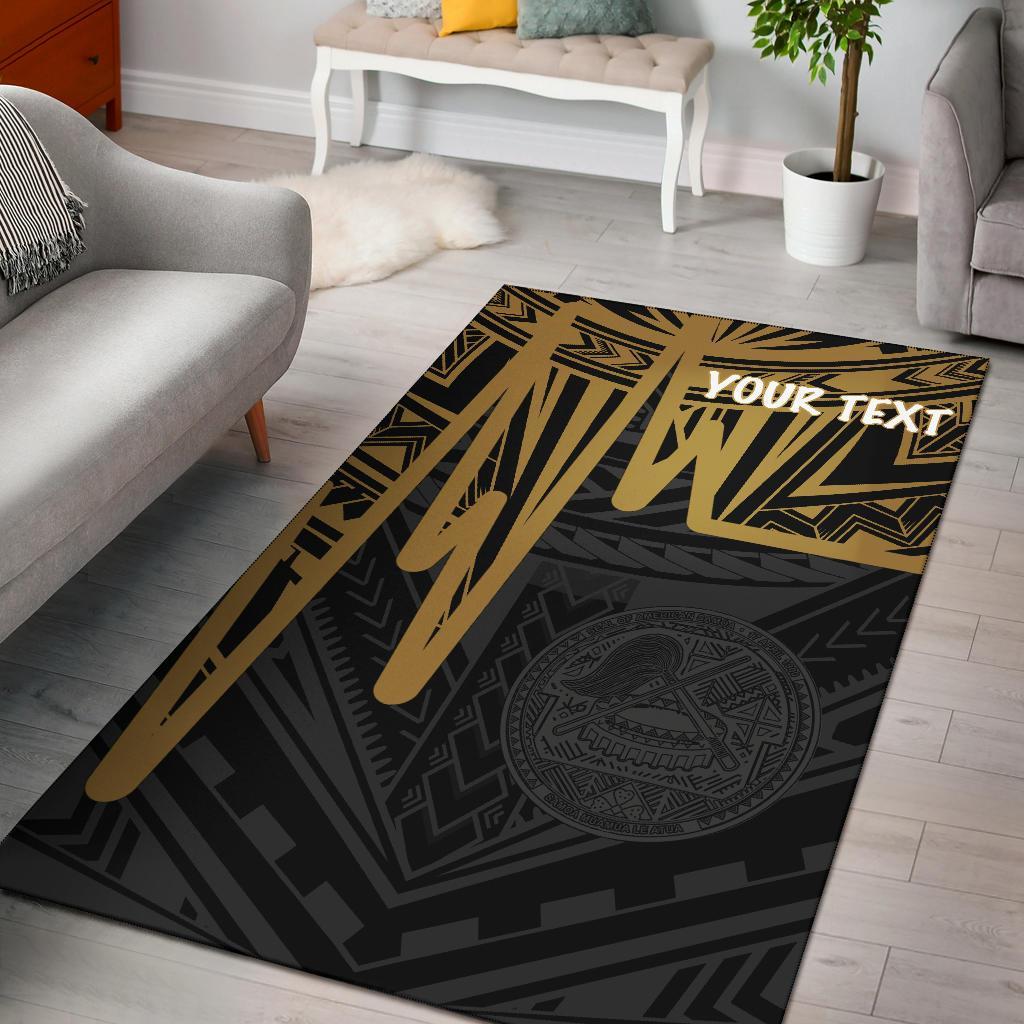 American Samoa Personalised Area Rug - Seal With Polynesian Pattern Heartbeat Style (Gold) - Vibe Hoodie Shop