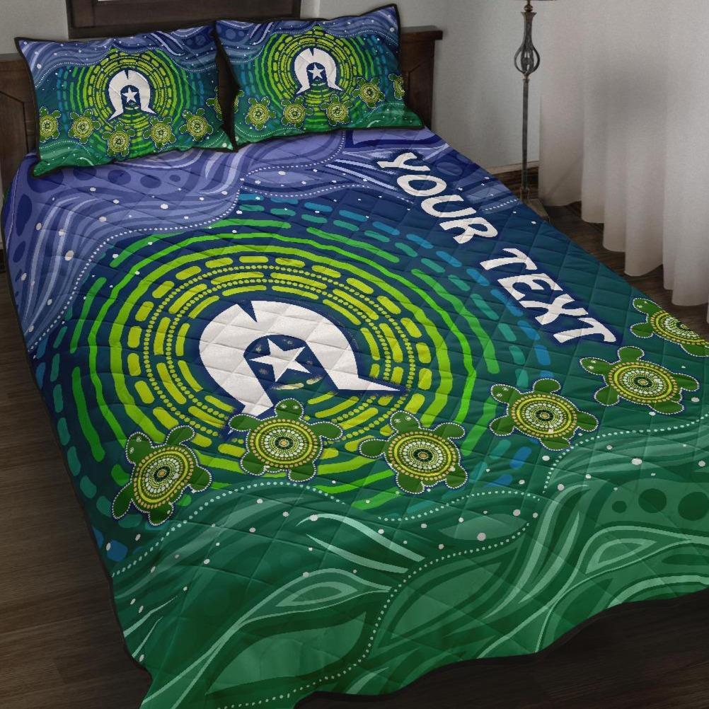 Custom Text Torres Strait Islanders Quilt Bed Set - Aboriginal Turtle - Vibe Hoodie Shop