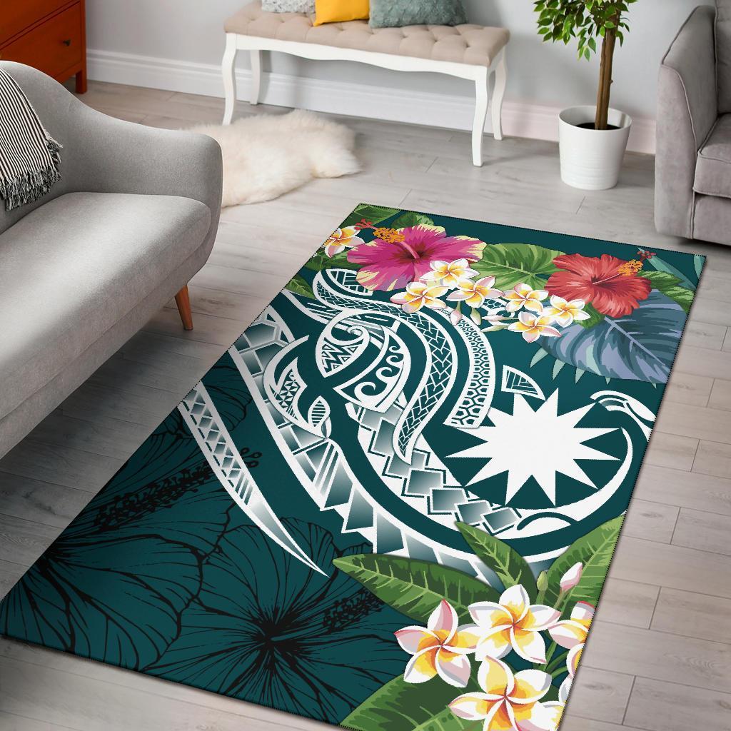 Nauru Polynesian Area Rug - Summer Plumeria (Turquoise) - Vibe Hoodie Shop