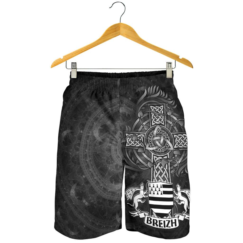 Celtic Men's Shorts - Brittany Flag With Celtic Cross - Vibe Hoodie Shop