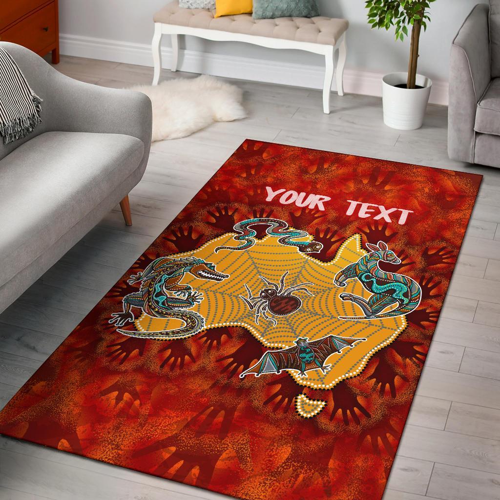 Custom Aboriginal Area Rug - Australia Map Hand Patterns Spider Web - Vibe Hoodie Shop