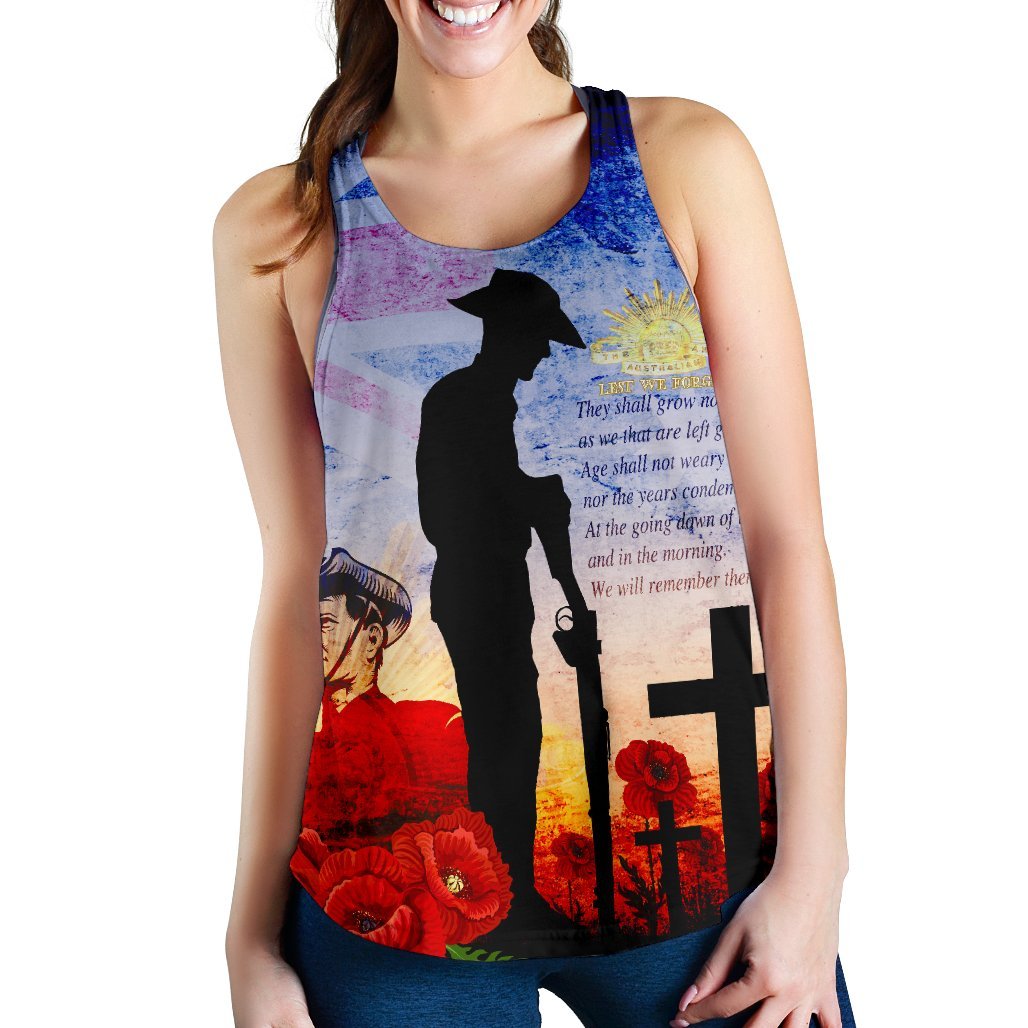 ANZAC Women's Racerback Tank - ANZAC 2020 Lest We Forget The Australian Army - Vibe Hoodie Shop