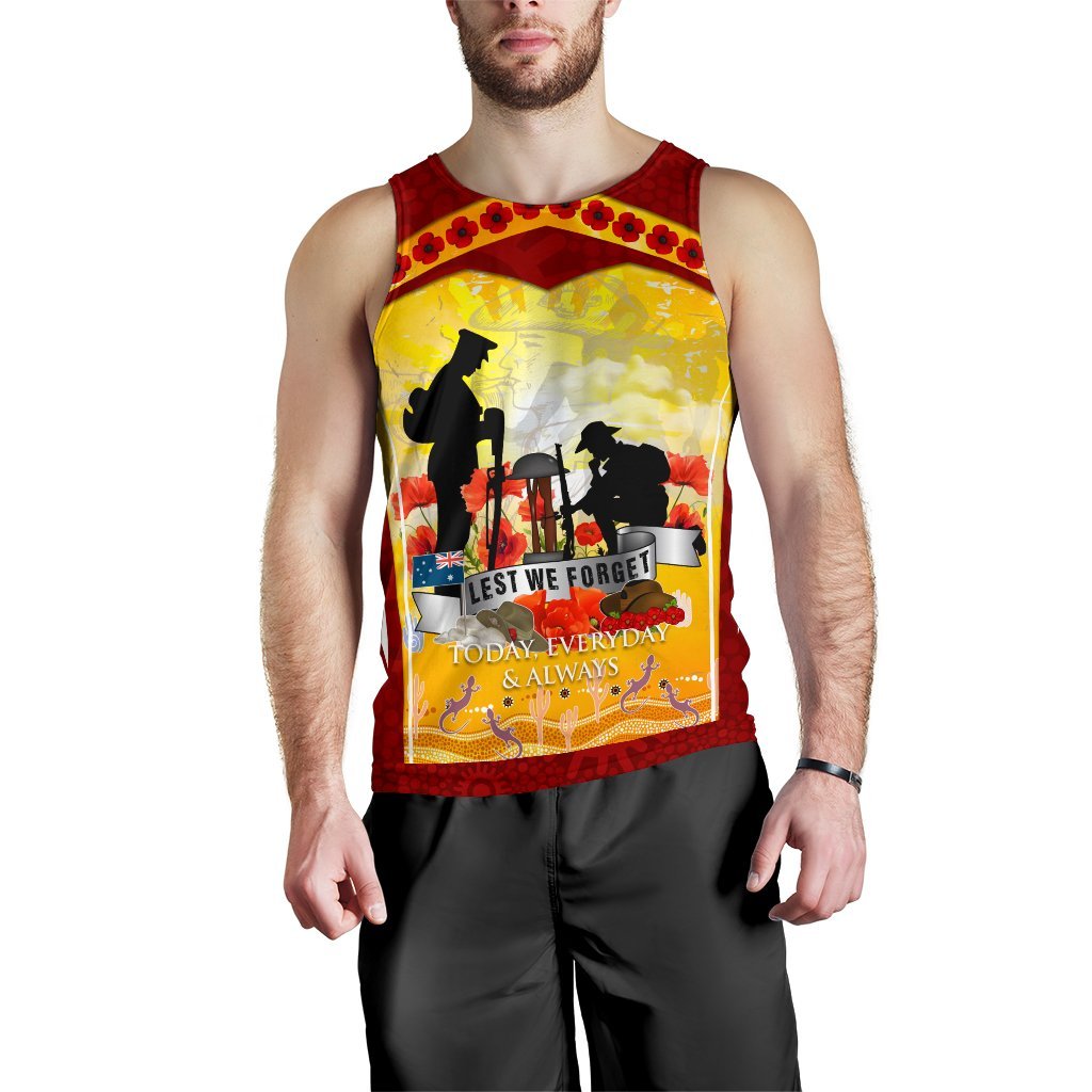 ANZAC Men's Tank Top - Lest We Forget Aboriginal Version - Vibe Hoodie Shop