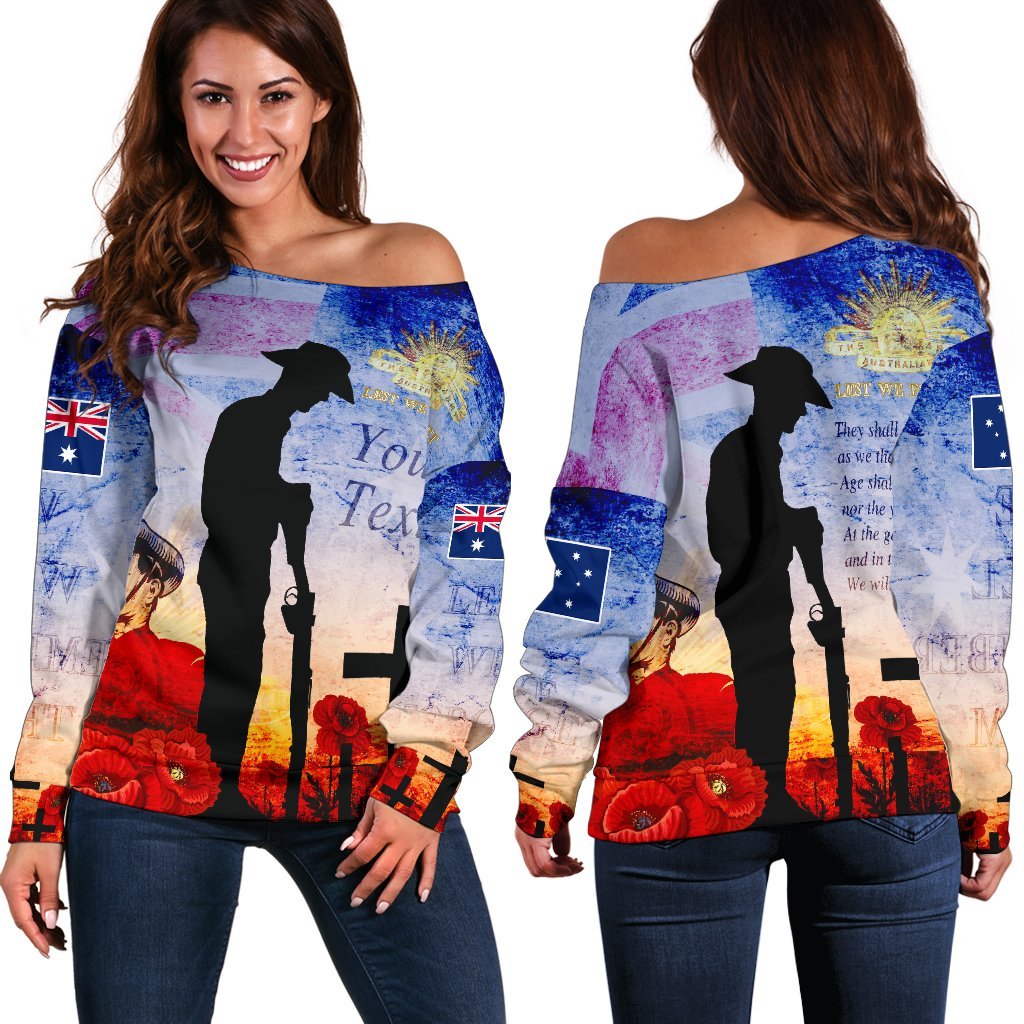 Custom ANZAC Women's Off Shoulder Sweater - ANZAC 2020 Lest We Forget The Australian Army - Vibe Hoodie Shop