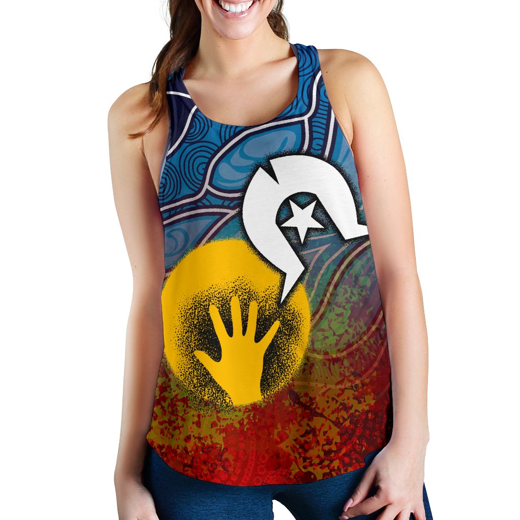 Aboriginal Women's Racerback Tank - Aboriginal and Torres Strait Islanders Flag - Vibe Hoodie Shop