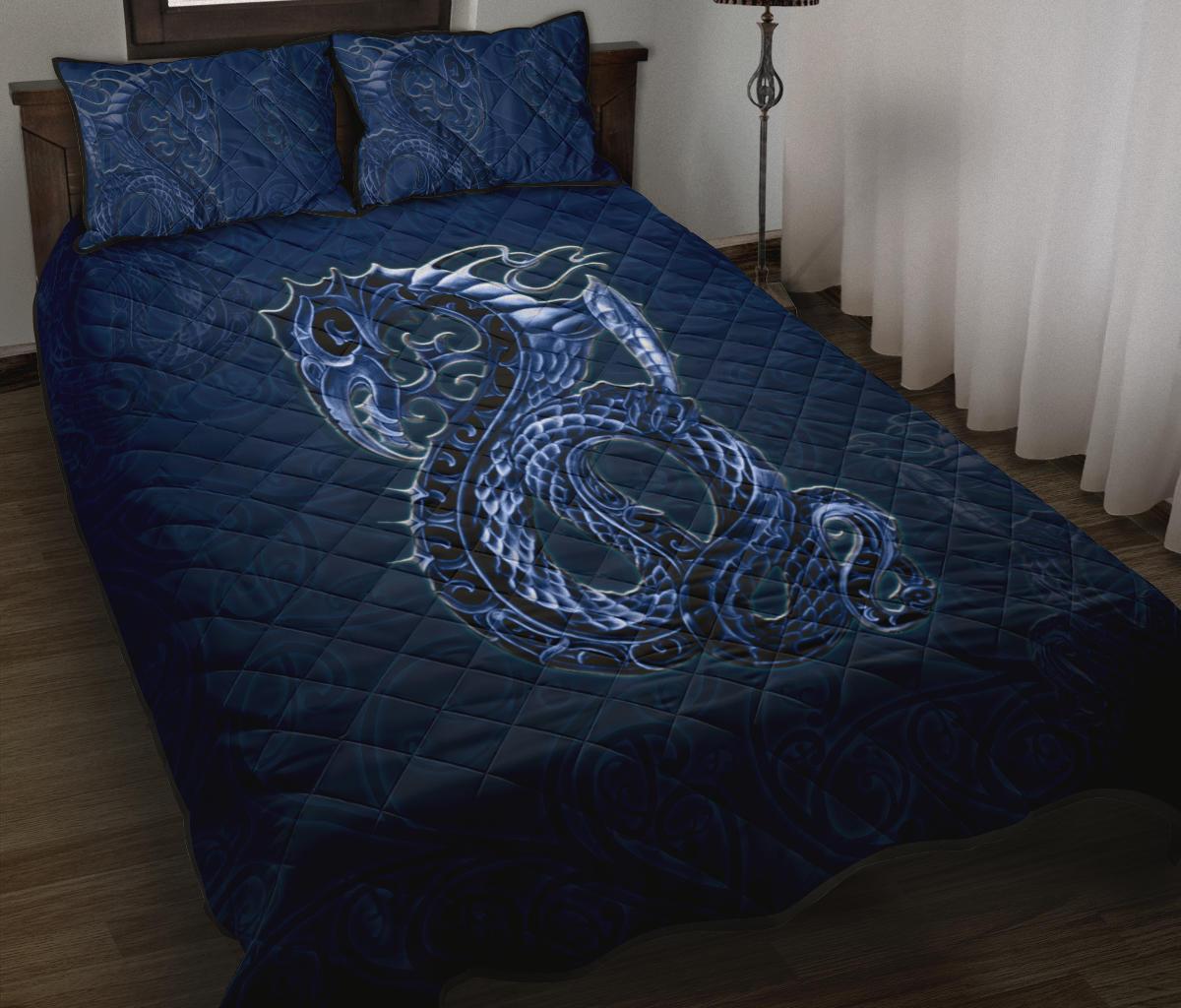 New Zealand Quilt Bed Set, Maori Manaia Quilt And Two Pillow Cases Blue - Vibe Hoodie Shop