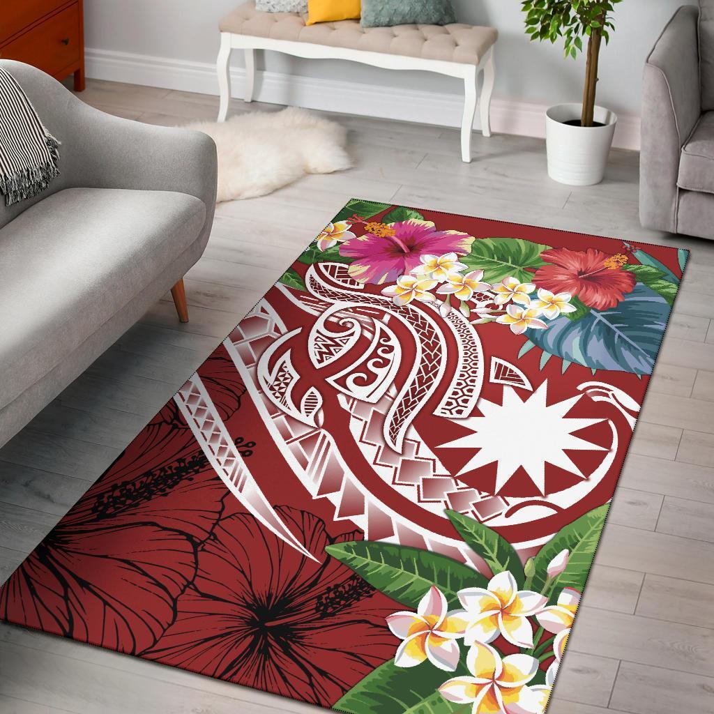 Nauru Polynesian Area Rug - Summer Plumeria (Red) - Vibe Hoodie Shop