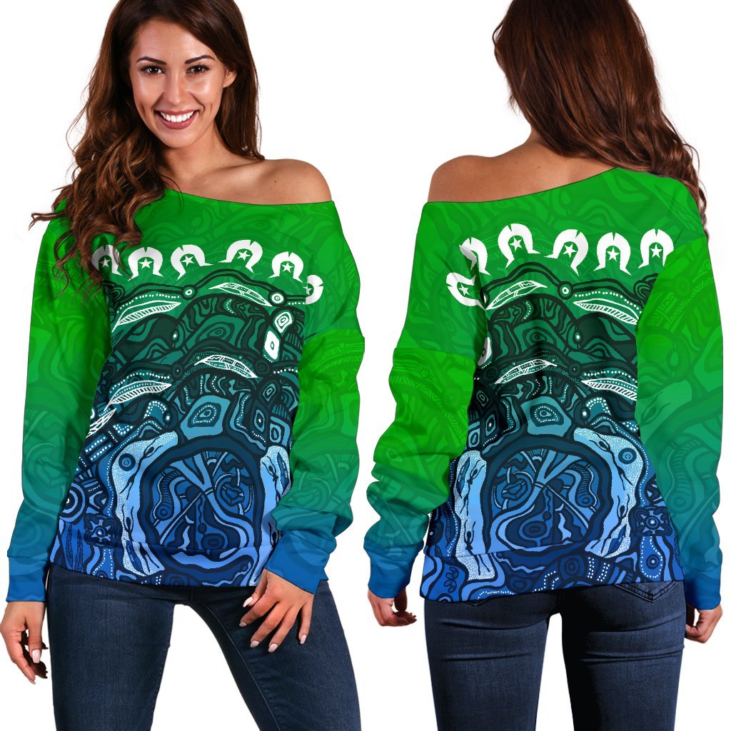 Torres Strait Islands Off Shoulder Sweater - Blue - Vibe Hoodie Shop