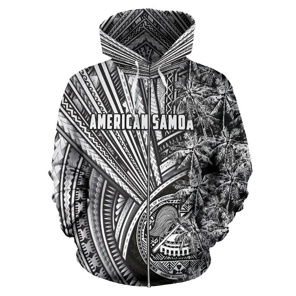 American Samoa Zip - Up Hoodie Polynesian With Coconut Tree White - Vibe Hoodie Shop