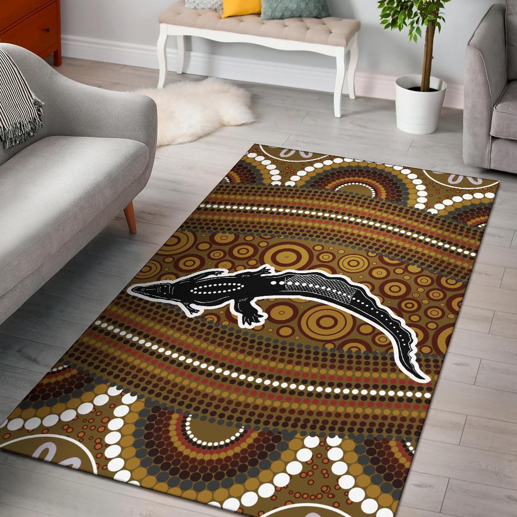 Area Rug - Aboriginal Dot Art Painting With Crocodile - Vibe Hoodie Shop